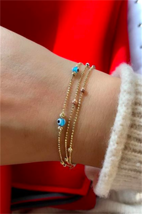 Solid Gold Dorica Beaded Evil Eye Bracelet | 14K (585) | 3.11 gr