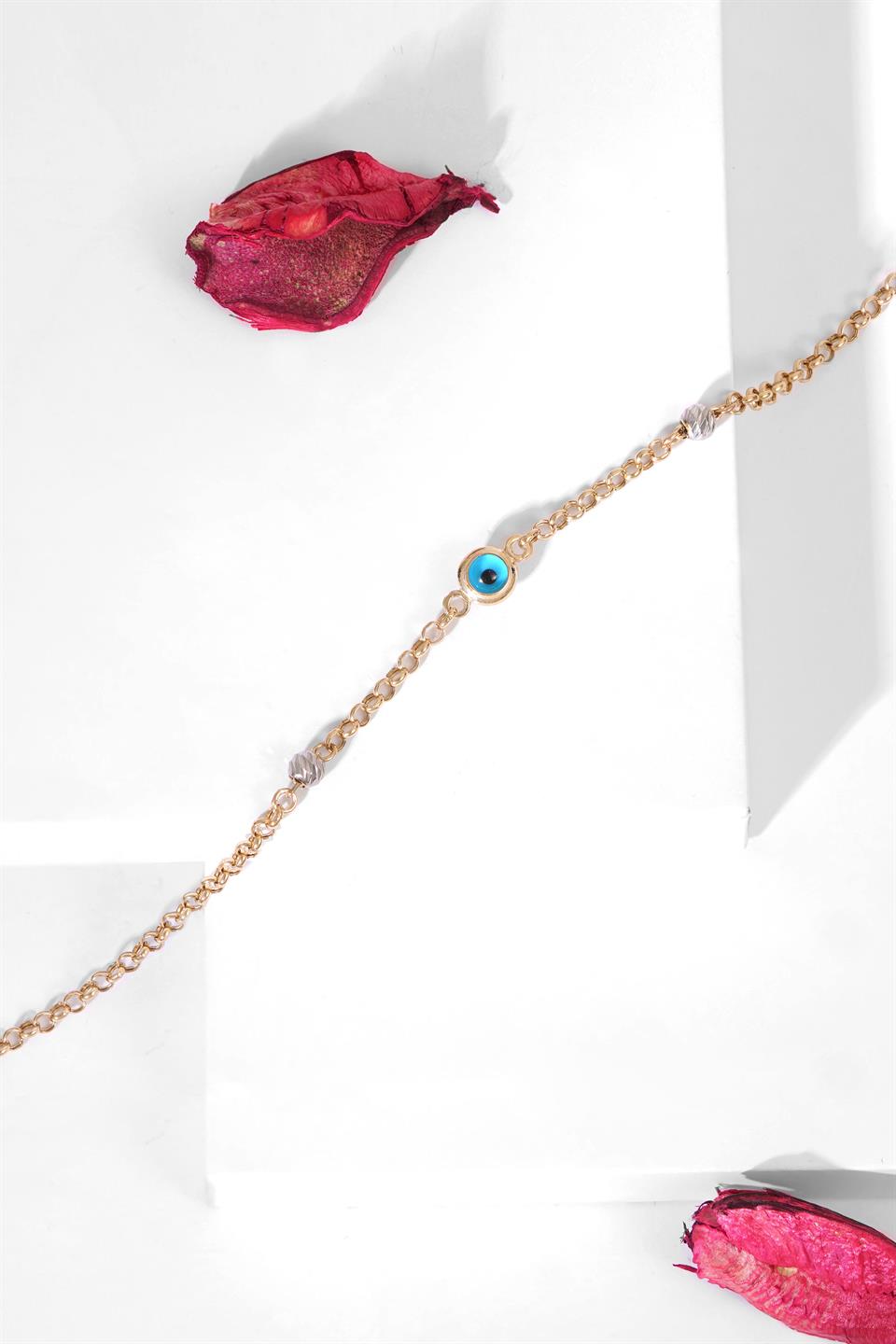 Pulsera de mal de ojo con cuentas Dorica de oro macizo