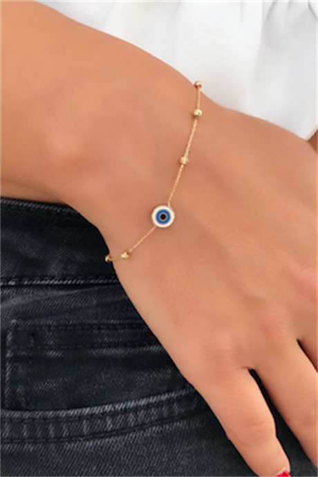 Solid Gold Dorica Beaded Evil Eye Bracelet | 14K (585) | 1.40 gr