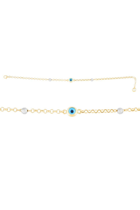 Pulsera de mal de ojo con cuentas Dorica de oro macizo