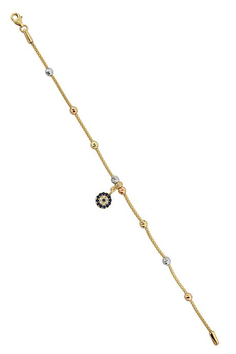 Bracelet mauvais œil perlé Dorica en or massif | 14K (585) | 3,57 grammes