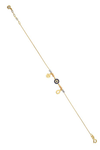 Solid Gold Dorica Beaded Evil Eye Drop Bracelet | 14K (585) | 1.91 gr