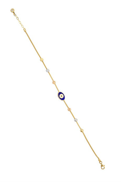 Solid Gold Dorica Beaded Evil Eye Bracelet | 14K (585) | 3.18 gr