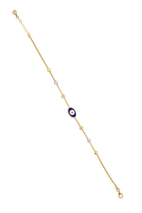 Bracelet mauvais œil perlé Dorica en or massif | 14K (585) | 3,18 grammes