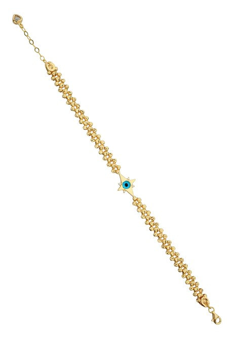 Solid Gold Dorica Beaded Evil Eye Bracelet | 14K (585) | 6.88 gr