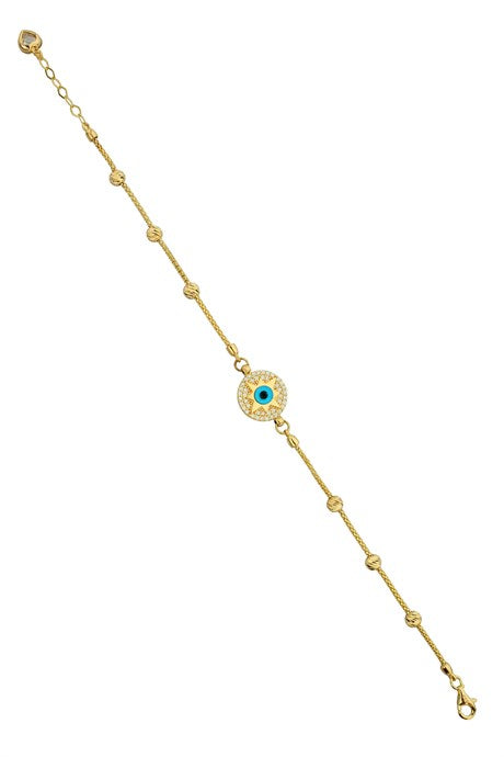 Solid Gold Dorica Beaded Evil Eye Bracelet | 14K (585) | 4.12 gr