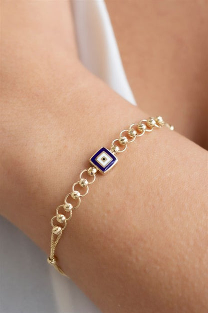 Solid Gold Dorica Beaded Evil Eye Bracelet | 14K (585) | 3.86 gr