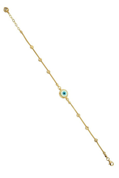 Solid Gold Dorica Beaded Evil Eye Bracelet | 14K (585) | 3.84 gr