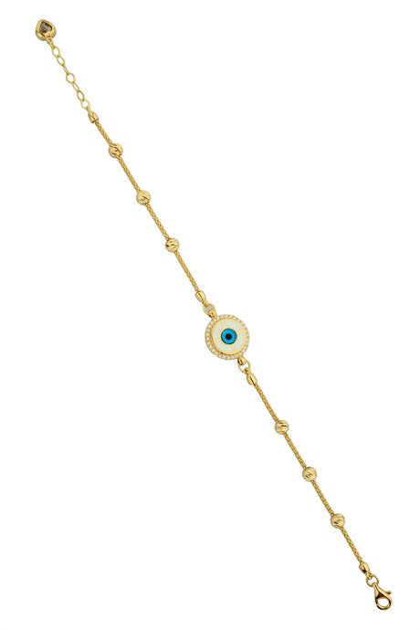 Solid Gold Dorica Beaded Evil Eye Bracelet | 14K (585) | 4.13 gr