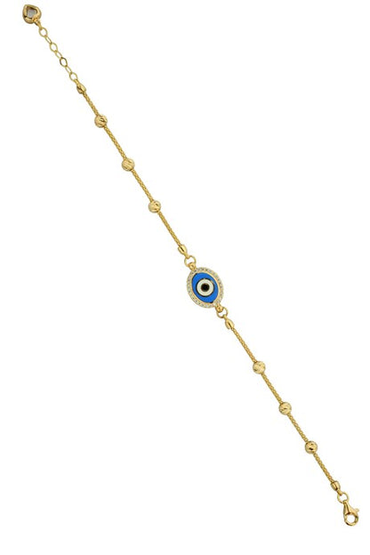 Solid Gold Dorica Beaded Evil Eye Bracelet | 14K (585) | 3.59 gr