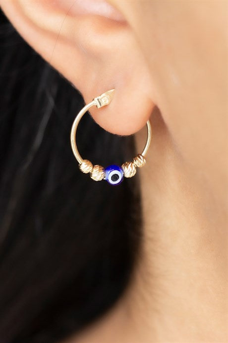 Boucle d'oreille cercle mauvais œil perlé Dorica en or massif | 14K (585) | 1,77 g