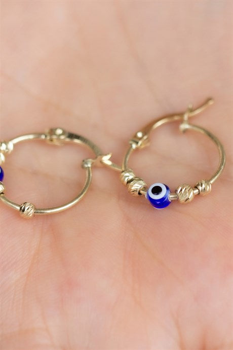 Solid Gold Dorica Beaded Evil Eye Circle Earring | 14K (585) | 1.77 gr