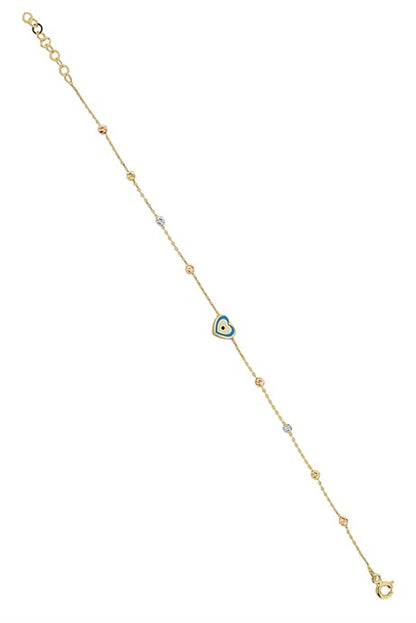 Solid Gold Dorica Beaded Evil Eye Heart Bracelet | 14K (585) | 1.37 gr