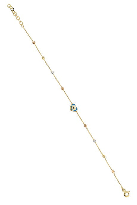 Bracelet coeur mauvais œil perlé Dorica en or massif | 14K (585) | 1,37 g