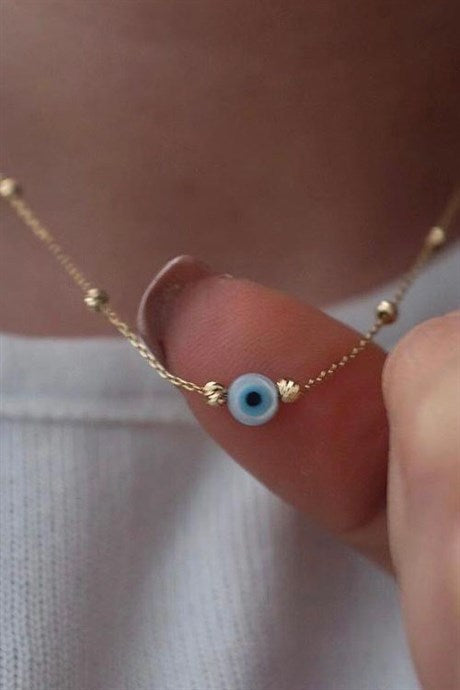 Solid Gold Dorica Beaded Evil Eye Necklace | 14K (585) | 1.43 gr