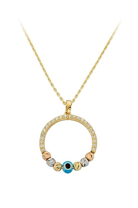 Solid Gold Dorica Beaded Evil Eye Necklace | 14K (585) | 2.03 gr