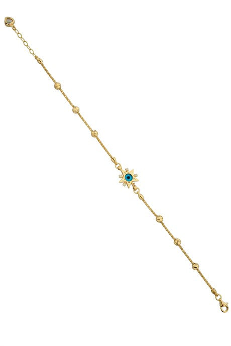 Pulsera de estrella mal de ojo con cuentas Dorica de oro macizo | 14K (585) | 3,62 gramos