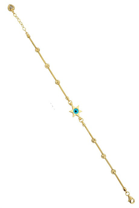 Pulsera de estrella mal de ojo con cuentas Dorica de oro macizo | 14K (585) | 3,32 gramos