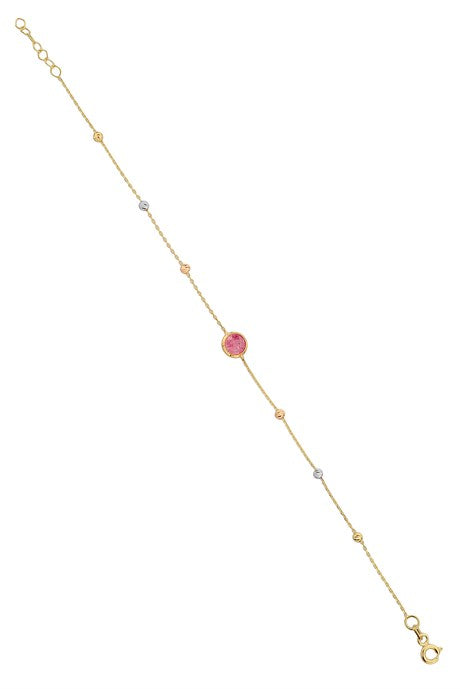 Solid Gold Dorica Beaded Rose Gemstone Bracelet | 14K (585) | 1.14 gr