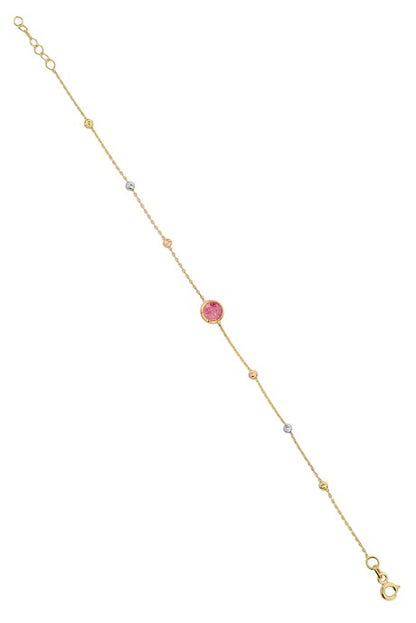 Solid Gold Dorica Beaded Rose Gemstone Bracelet | 14K (585) | 1.14 gr