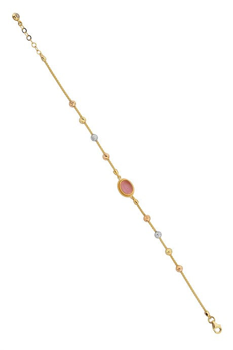 Solid Gold Dorica Beaded Rose Gemstone Bracelet | 14K (585) | 3.80 gr