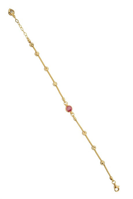 Solid Gold Dorica Beaded Rose Gemstone Bracelet | 14K (585) | 3.14 gr