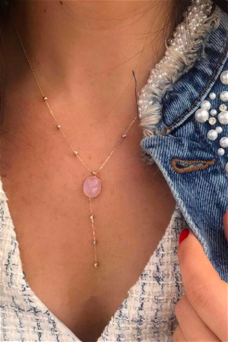 Collier de pierres précieuses roses en perles Dorica en or massif | 14K (585) | 2,21 grammes