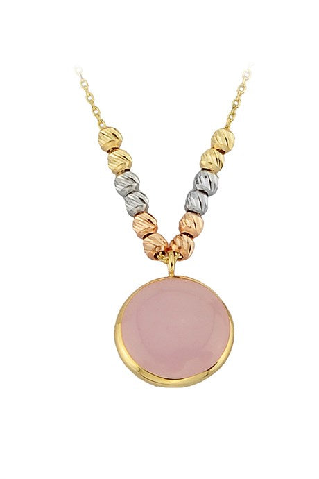 Solid Gold Dorica Beaded Rose Gemstone Necklace | 14K (585) | 2.50 gr