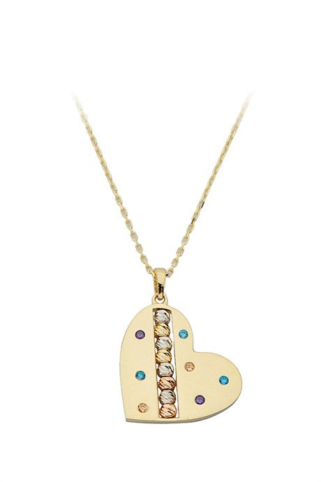 Solid Gold Dorica Beaded Colorful Gemstone Heart Necklace | 14K (585) | 2.28 gr
