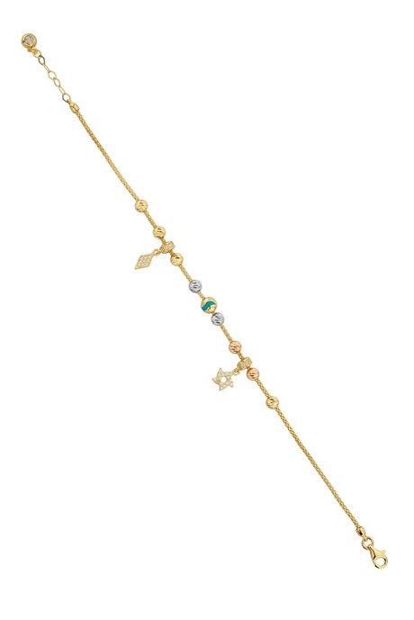 Solid Gold Dorica Beaded Dangle Bracelet | 14K (585) | 4.18 gr