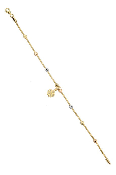 Solid Gold Dorica Beaded Dangle Flower Bracelet | 14K (585) | 3,86 gr