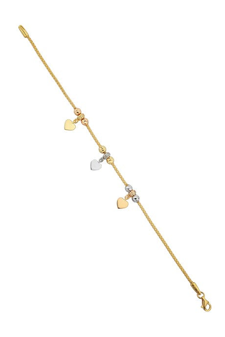 Pulsera de corazón colgante con cuentas Dorica de oro macizo | 14K (585) | 5,27 gramos