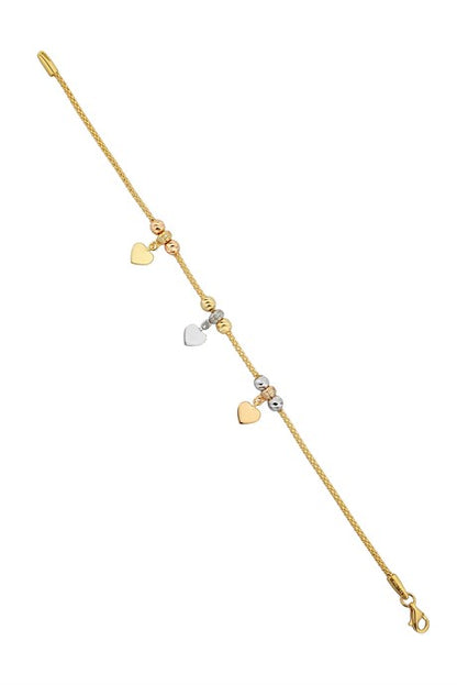 Pulsera de corazón colgante con cuentas Dorica de oro macizo | 14K (585) | 5,27 gramos