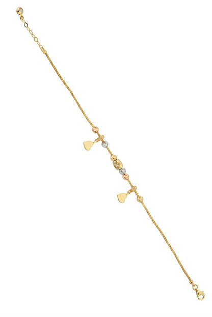 Pulsera de corazón colgante con cuentas Dorica de oro macizo | 14K (585) | 4,59 gramos