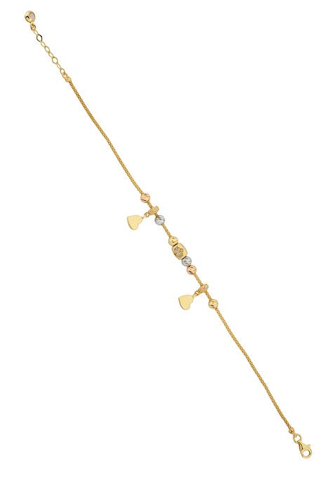 Solid Gold Dorica Beaded Dangle Heart Bracelet | 14K (585) | 4.59 gr