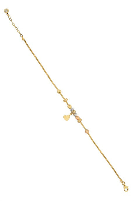 Solid Gold Dorica Beaded Dangle Heart Bracelet | 14K (585) | 3.57 gr