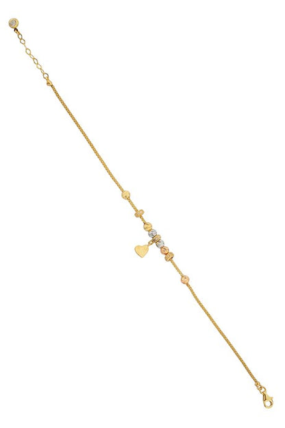 Solid Gold Dorica Beaded Dangle Heart Bracelet | 14K (585) | 3.57 gr