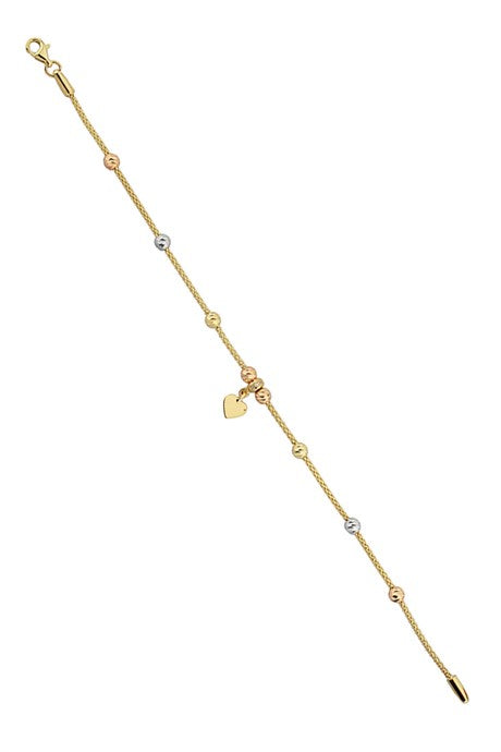 Solid Gold Dorica Beaded Dangle Heart Bracelet | 14K (585) | 3.57 gr