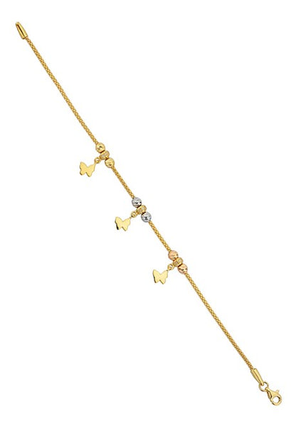 Solid Gold Dorica Beaded Dangle Butterfly Bracelet | 14K (585) | 5.10 gr