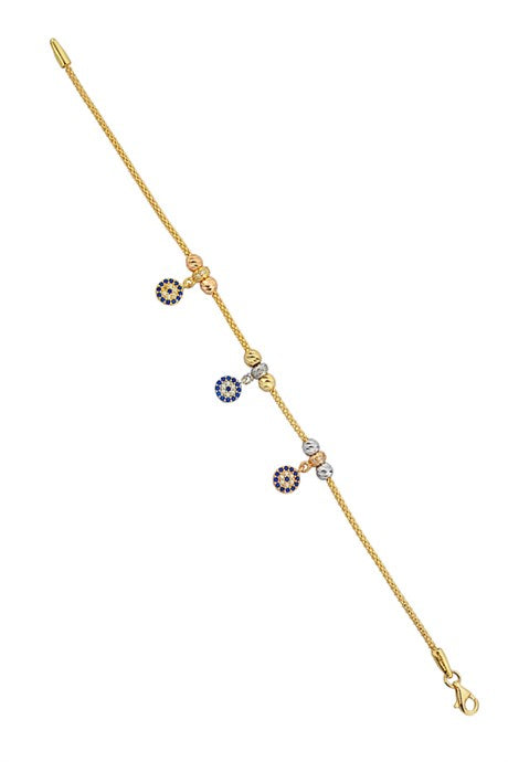 Bracelet en or massif avec perles Dorica et mauvais œil | 14K (585) | 4,94 grammes