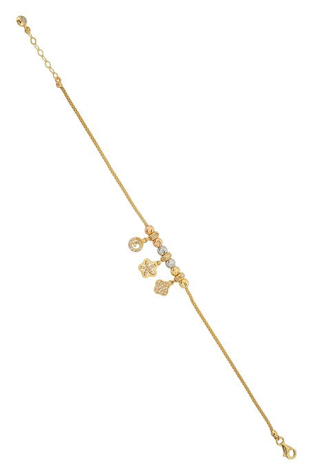 Pulsera de la suerte colgante con cuentas Dorica de oro macizo | 14K (585) | 4,23 gramos