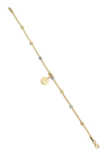 Solid Gold Dorica Beaded Dangle Spiral Bracelet | 14K (585) | 3.56 gr