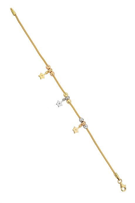 Solid Gold Dorica Beaded Dangle Star Bracelet | 14K (585) | 4.85 gr