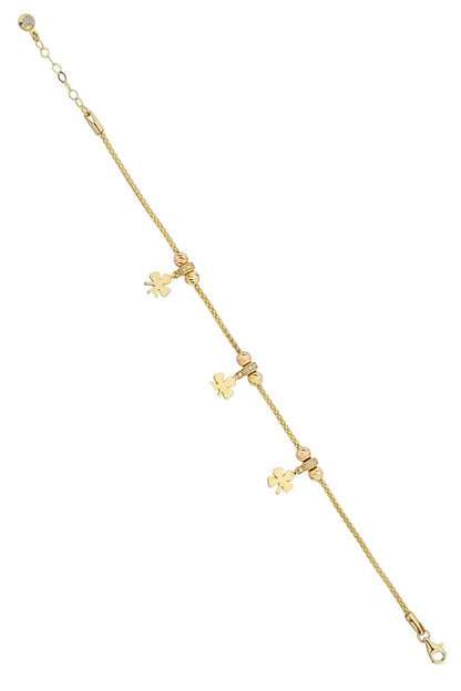 Solid Gold Dorica Beaded Dangle Clover Bracelet | 14K (585) | 5.09 gr