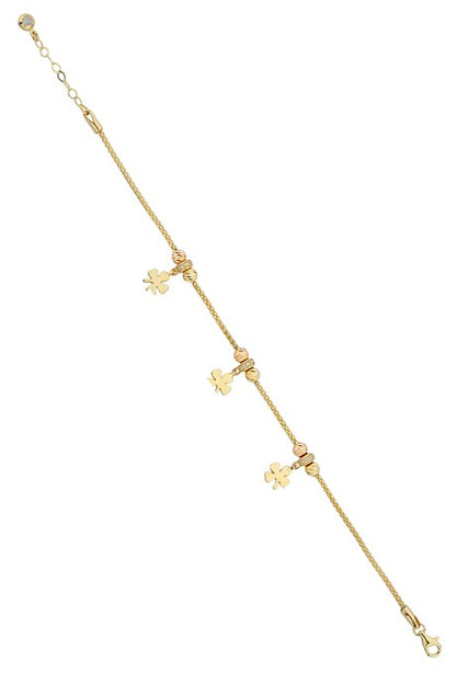 Bracelet en or massif avec perles Dorica et trèfle | 14K (585) | 5,09 grammes