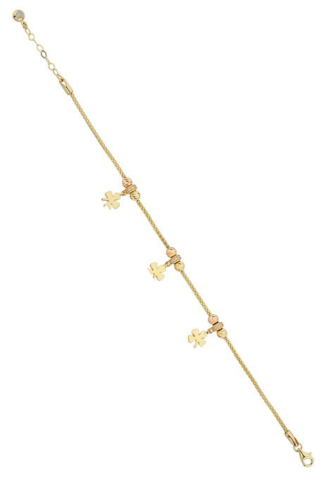 Bracelet en or massif avec perles Dorica et trèfle | 14K (585) | 5,09 grammes