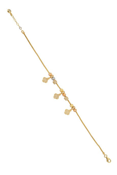 Solid Gold Dorica Beaded Dangle Clover Bracelet | 14K (585) | 4.59 gr