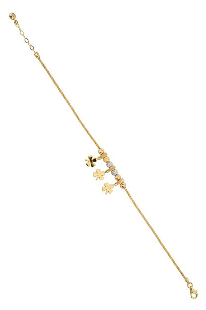 Solid Gold Dorica Beaded Dangle Clover Bracelet | 14K (585) | 4.44 gr