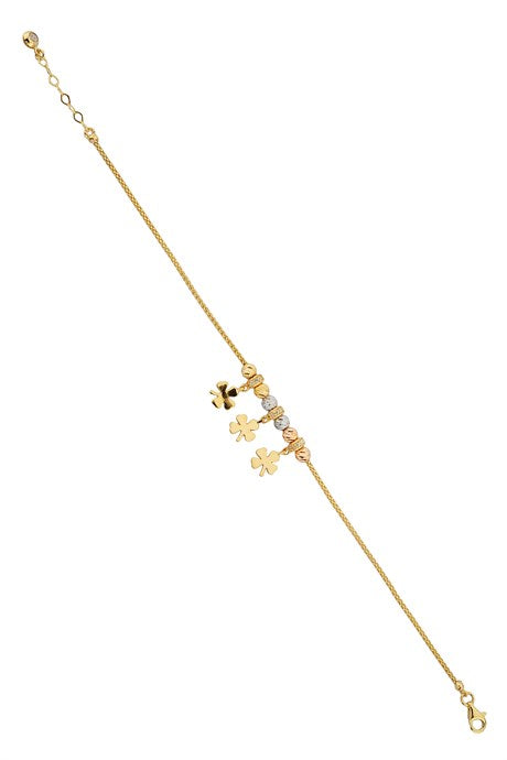 Bracelet en or massif avec perles Dorica et trèfle | 14K (585) | 4,44 grammes