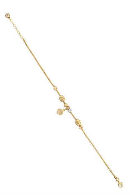 Solid Gold Dorica Beaded Dangle Clover Bracelet | 14K (585) | 4.03 gr